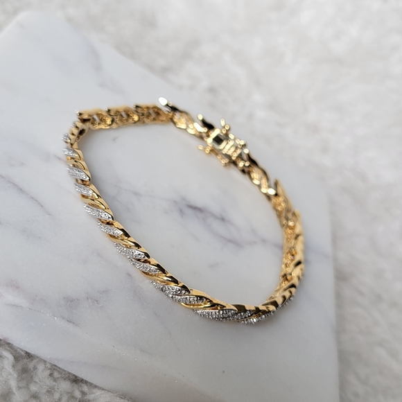 Gorgeous Two-Tone Tennis BB Bracelet 7.5" Signed by PAJ - Picture 7 of 12